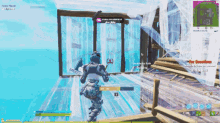 a screenshot of a video game shows a player with a purple item in the upper right corner