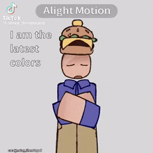 a cartoon character with a hamburger on top of his head