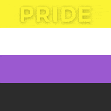 a yellow purple and black flag with the word pride on top