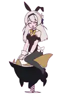a drawing of a girl in a bunny costume sitting on a rocking horse