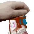 a hand is holding a clown 's head in a pixel art image .