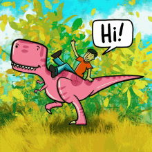 hi greeting dinosaur grass pink dinosaur