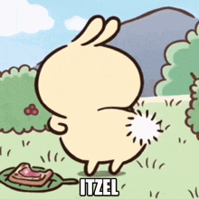 a cartoon of a rabbit with the word itzel written on it
