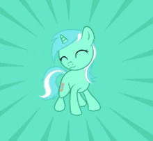 a green pony with a horn on its head stands on a green background