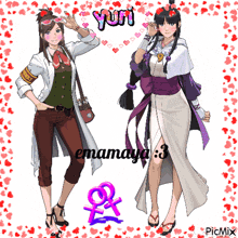 a picture of two anime characters with the name yumi written above them