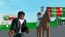 a man on a horse stands in front of a sign that says brookhaven