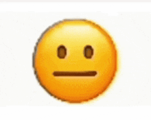 a yellow smiley face with a slight smirk on its face is on a white background .