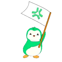 a green and white penguin is holding a white flag with a green cross on it