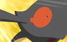 a cartoon shark with a red eye and a black tail