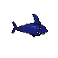 a pixel art of a shark with red eyes on a white background