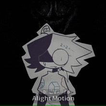 a drawing of a person standing in front of a dark background with the words `` alight motion '' on the bottom .