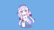a drawing of a doll on a pink background with butterflies around her