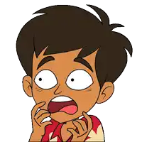 a cartoon boy is making a surprised face with his mouth open