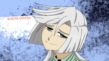 a drawing of a girl with white hair and the name jackie goulda at the bottom