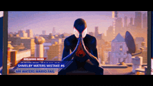 a spider-man sitting on a rooftop with a breaking news headline behind him