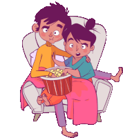 Boy And Girl Watching Movie Sticker - Luluand Jazz Movie Scared Stickers