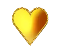 a yellow and brown heart with a gold border on a white background