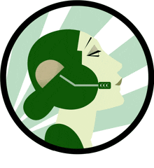 an illustration of a woman wearing a headset with ccc on it