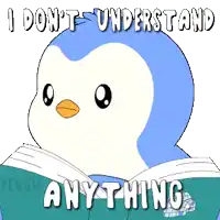 a penguin reading a book with the words " i don t understand anything " below it