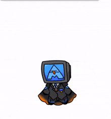 a drawing of a man in a suit with a tv head