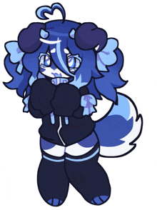 a cartoon drawing of a girl with blue hair and a heart on her head