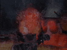 a robot is being destroyed by an explosion in a dark room