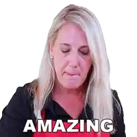 a woman with blonde hair is making a face and the word amazing is on the bottom