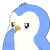 a blue and white penguin with the word pengu on the bottom right corner