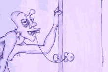 a close up of a drawing of a frog with a mouth open .
