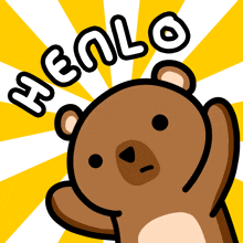 a cartoon of a teddy bear with the words hello around it