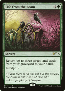 a green and purple card that says life from the loam on it