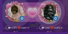 a purple background with two hearts and the name jodi at the bottom