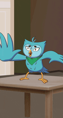 a cartoon owl with a green scarf around its neck