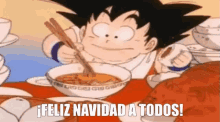 Goku Sabe Cómo Darse Un Festín GIF - Comilona Goku Feliz Navidad GIFs