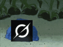 a black square with a white circle and a white arrow on it