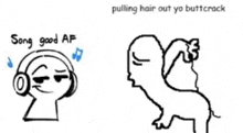 a drawing of a person wearing headphones and a drawing of a lion with the words song good af