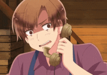 a cartoon character is talking on a telephone with a surprised look on his face