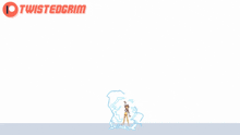 a cartoon of a woman in a bikini running with twistedgrim written on the bottom