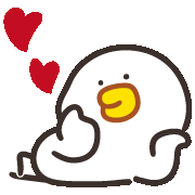 a cartoon duck is laying down with two red hearts flying around it .