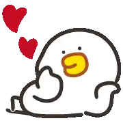 a cartoon duck is laying down with two red hearts flying around it .