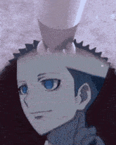 a close up of a cartoon character 's face with a crown on his head .