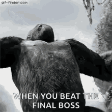 king kong chest pound when you beat the final boss celebration