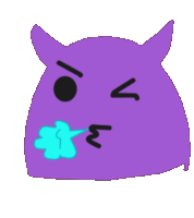 a cartoon of a purple monster with horns blowing a blue smoke coming out of its mouth