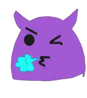 a cartoon of a purple monster with horns blowing a blue smoke coming out of its mouth
