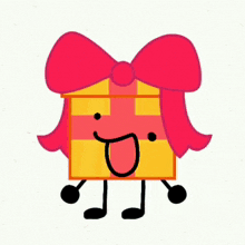 a cartoon character holding a picture of a man behind a gift box