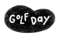 the word golf day is written in white on a black circle