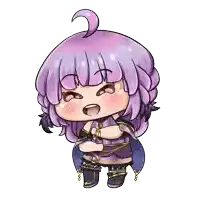 a drawing of a girl with purple hair and a purple outfit