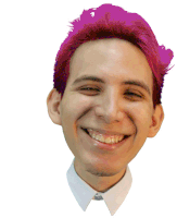 a man with green hair is smiling with his eyes closed