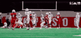 a group of football players are playing a game on a field with a sign that says ucsd on it .
