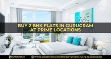 a bedroom with the words buy 2 bhk flats in gurugram at prime locations above it